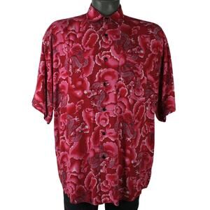 Vintage Y2K Japanese Dragons All Over Print Rayon Button Up Skater Shirt Mens L